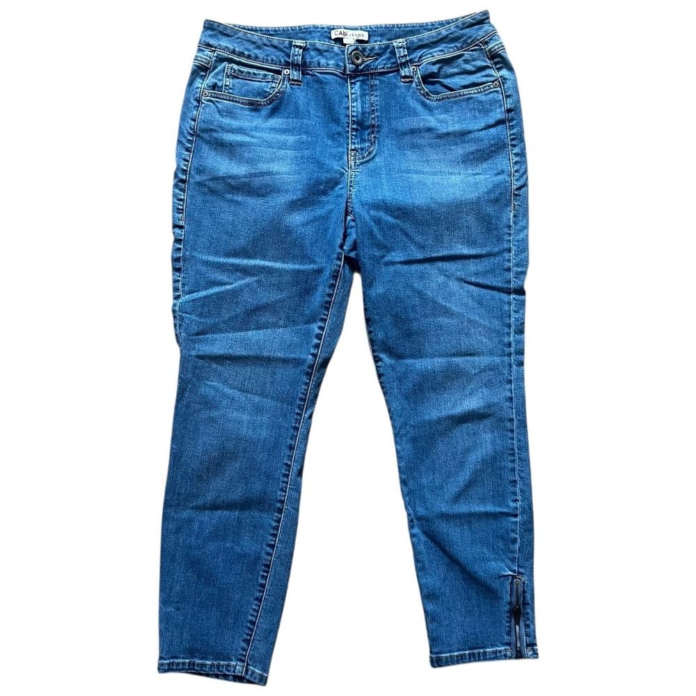 Cabi Jeans 232 Blue Denim Ankle Slim Leg Zipper Hem Pants Womens Size 12